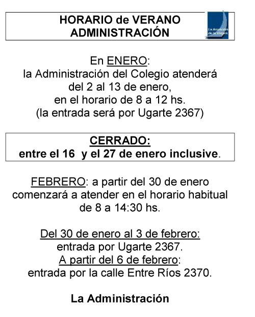 Horarios de Verano Administración Horarios de Verano Administración