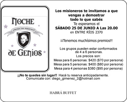 Noche de Genios a beneficio del Grupo Misionero San Francisco de Asís de nuestra Parroquia Noche de Genios a beneficio del Grupo Misionero San Francisco de Asís de nuestra Parroquia