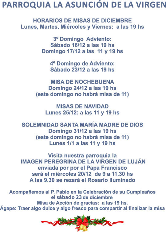 Horarios de Misa Parroquia Horarios de Misa Parroquia